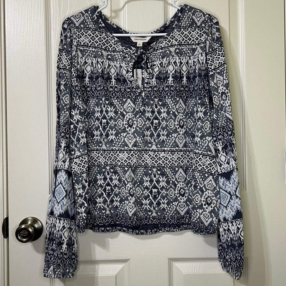 Lucky Brand Geometric Pattern Long Sleeve Top Size L NWT